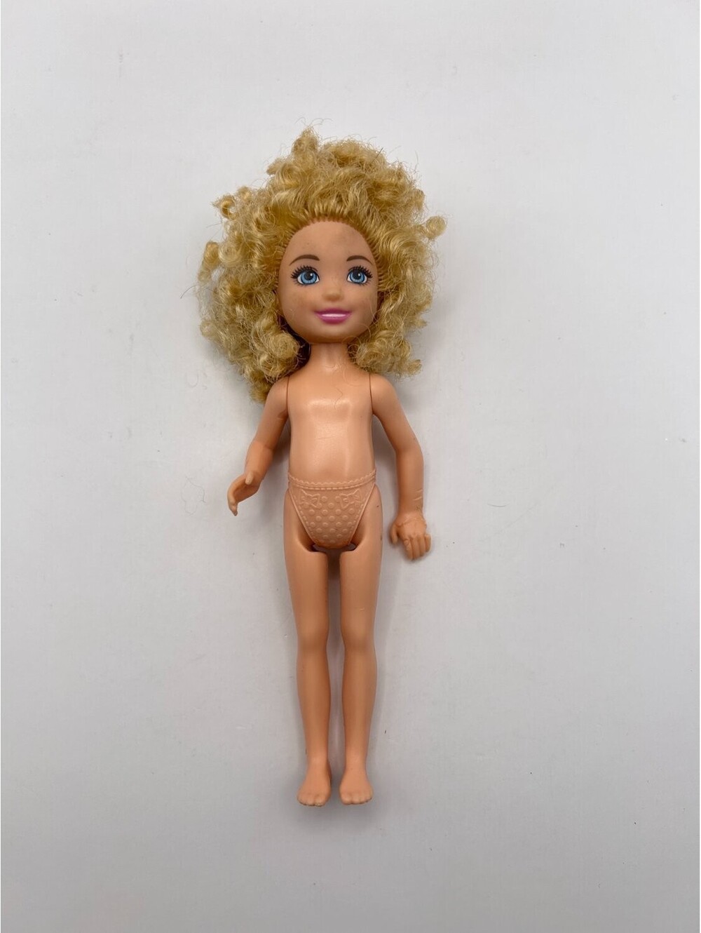Mattel Barbie Chelsea 14cm Nude Doll Blonde Curly Hair Chew Marks On Wrist Loose